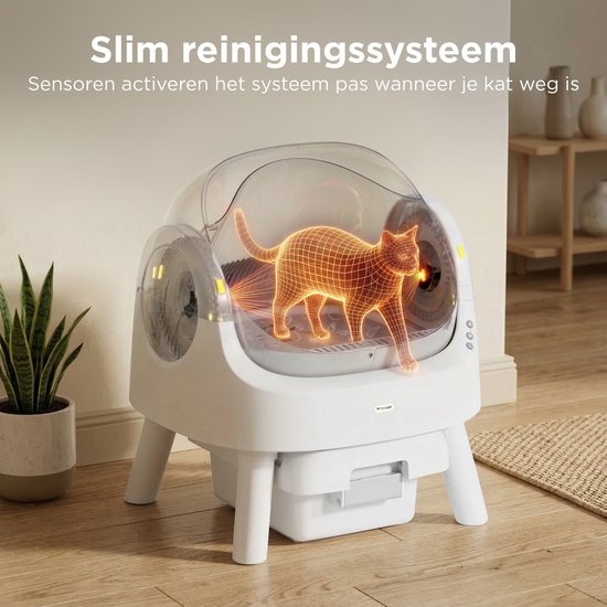 TrevoPet® Automatisches Katzenklo - Selbstreinigend & Sicher - Für Katzen bis zu 12KG - Inkl. Matte, 60 Abfallbeutel & Zubehör - 10L Abfallbehälter - Weiß & Grau