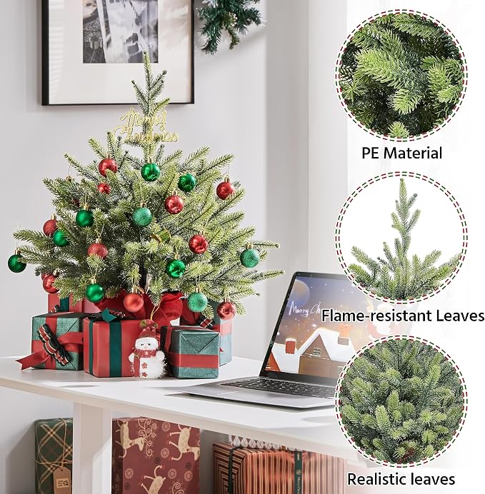 Yaheetech Mini-Kunstweihnachtsbaum 61 cm – Grün – Tischweihnachtsbaum mit Zementfuß und 62 PE-Zweigen