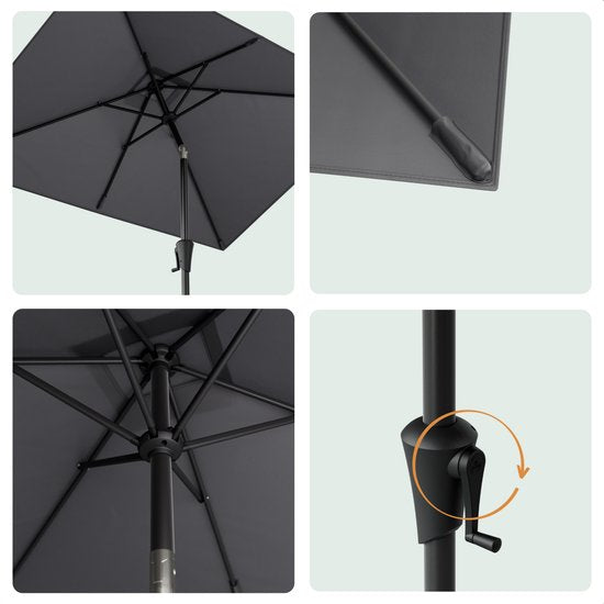 LifeGoods Sonnenschirm - Garten - 210x140cm - 30° neigbar - Wasserdicht - UPF50+ - Dunkelgrau