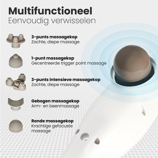 Auronic Massagegerät Nacken- und Rückenmassage Kabellos 5 Aufsätze Weiß/Grau