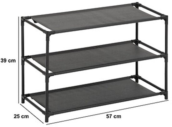 5Five Schuhregal Intissa – 3-stöckig – Metall/Kunststoff – 57 x 25 x 39 cm – für 9 Paar Schuhe – schwarz