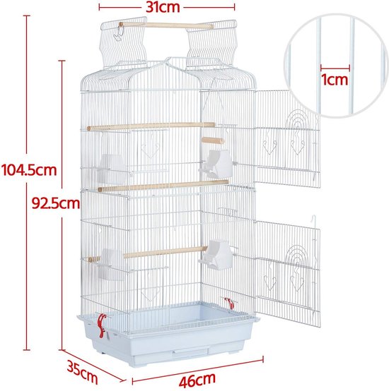 Yaheetech Vogelkäfig Vogelvoliere Tierkäfig Vogelhaus für Papagei Wellen Bausatz ca. 46 x 36 x 92 cm weiß