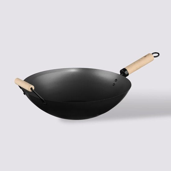 5Five Wok-/Snack-/Bratpfanne – Professional – mit Antihaftbeschichtung – Metall/Holz – D35 x H16 cm – Küchenpfannen – für alle Wärmequellen außer Induktion