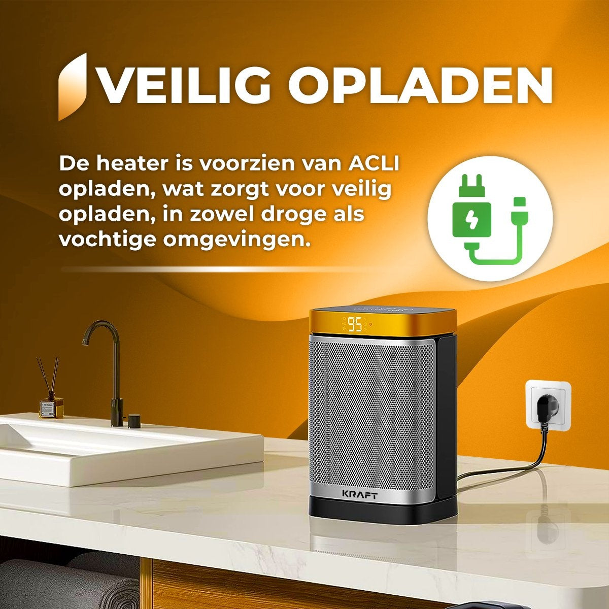 KRAFT Elektroherd Keramischer Heizlüfter - Terrassenheizung - Elektroheizung - 1500W - 70° Drehfunktion