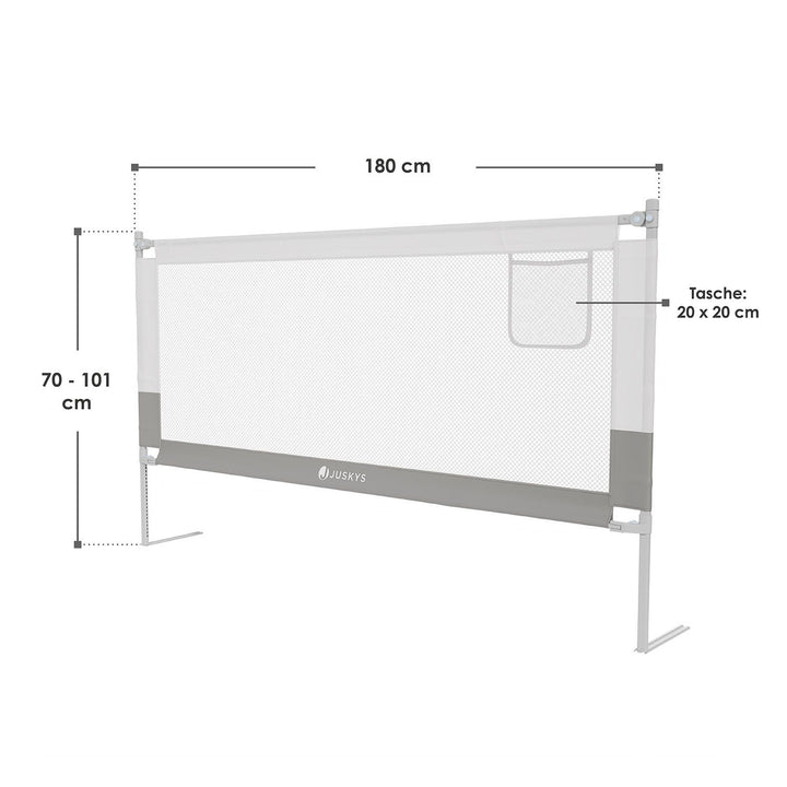 Juskys Jaron Bettgitter für Babies - Grau - Höhenverstellbar - 180 cm x 71-101 cm