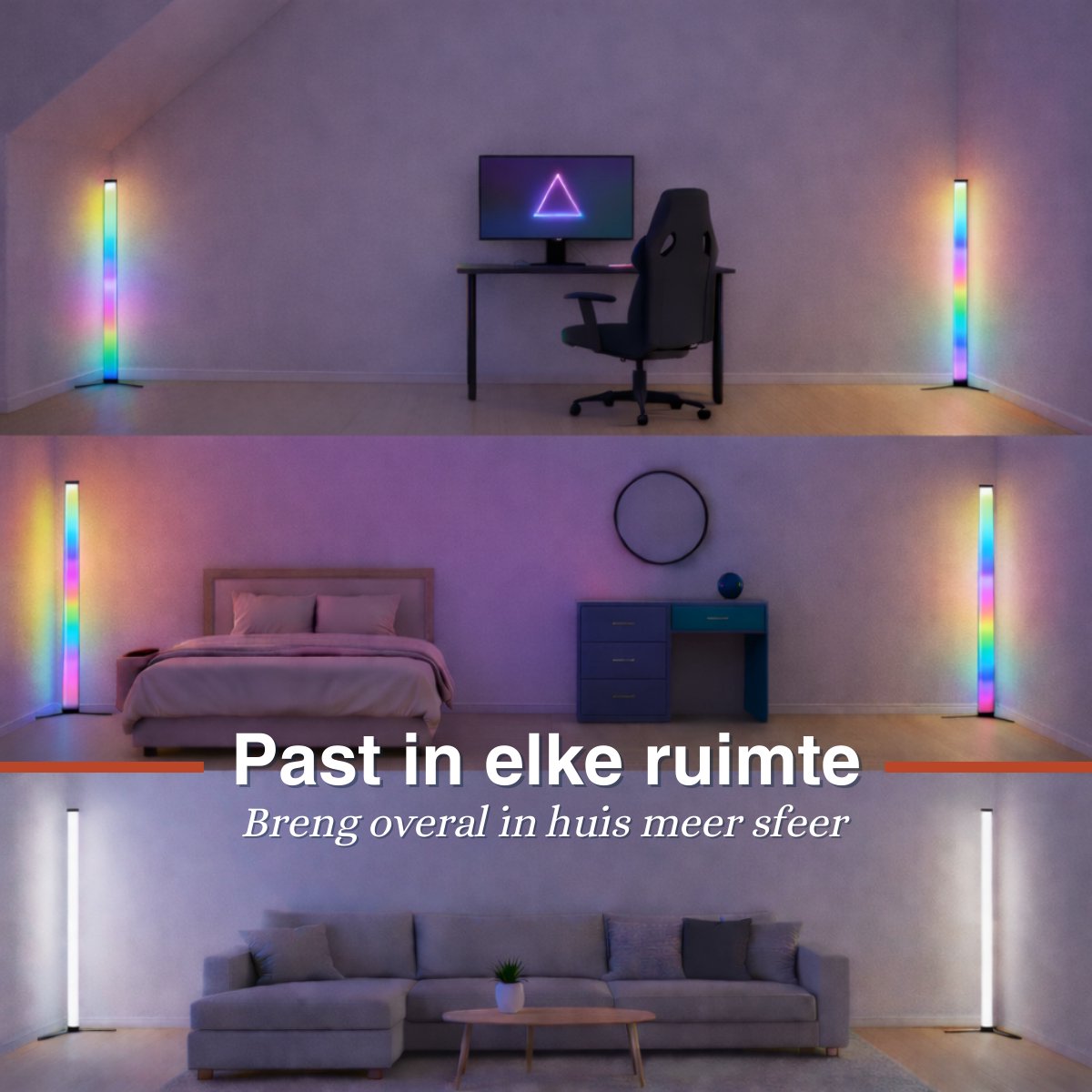 Grundig - LED Stehleuchte 120 cm - Mit Fernbedienung - USB betrieben - Stimmungsvolle Lampe für Wohnzimmer, Schlafzimmer und Gaming - 4 Lichtmodi, 60 LEDs