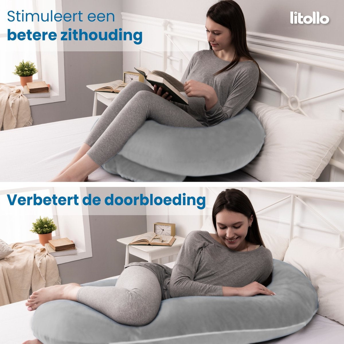 LitolloÂ¬Ã† Umstandskissen (C-Form) - Stillkissen - Körperkissen - Seidenkissen - Körperkissen - Grau