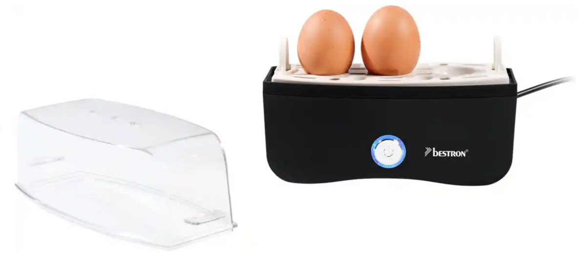 Bestron AEC1230KL Eierkocher – 3 Eier – 210 W – Messbecher & Eierspieß – Schwarz