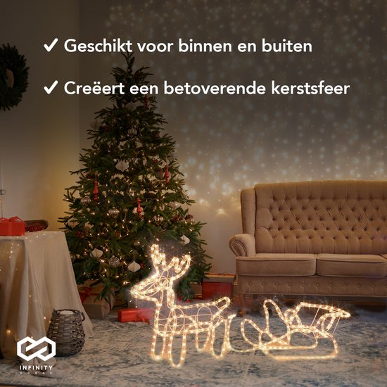 Infinity Goods Rentier mit Schlitten - Weihnachtsbeleuchtung - Outdoor Indoor LED Figur - Weihnachtsdekorationen - 3D Lichtergirlande - Weihnachten - Warm White
