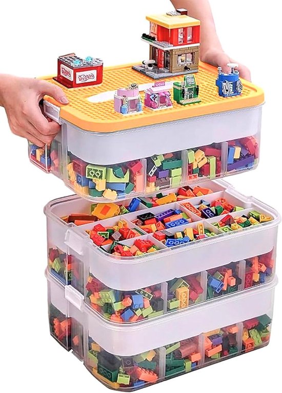 Ceruzo Spielzeug-Aufbewahrungsbox – 3 Ebenen – Transparent – Stapelbar – Organizer – Einlegeböden
