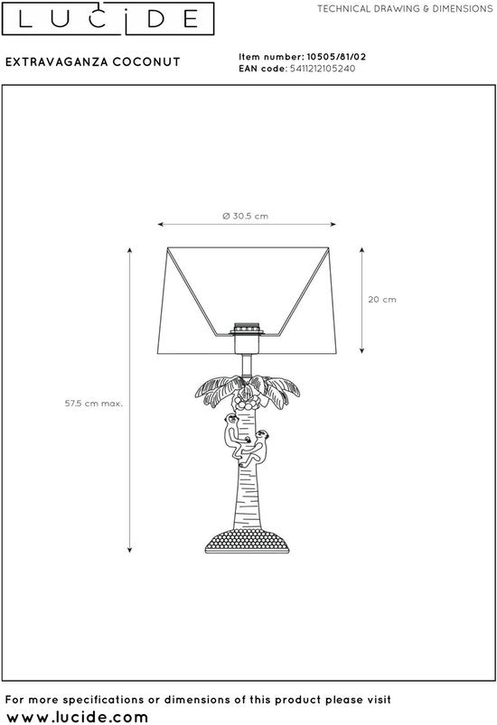 Lucide EXTRAVAGANZA KOKOSNUSS – Tischlampe – Ø 30,5 cm – 1xE27 – Mattgold / Messing