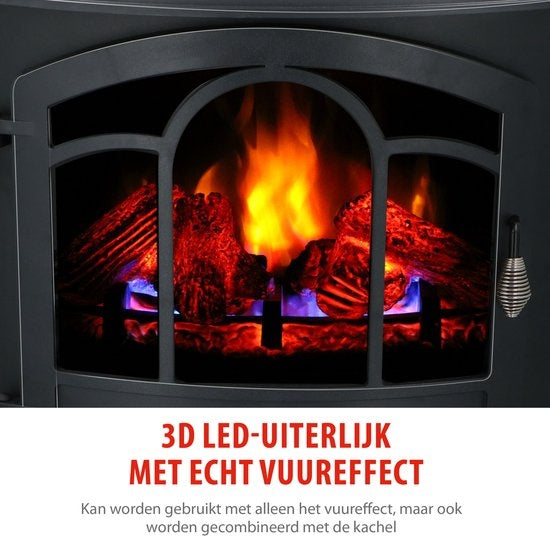 Alpina Electric Vicenza - Atmosphärischer Kamin - Fernbedienung und Timer - LED Flammen - 2000W - Schwarz - Mit Heizung
