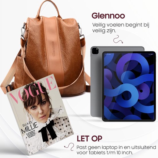 Glennoo Anti-Diebstahl-Rucksack - Damen - PU-Leder - Braun
