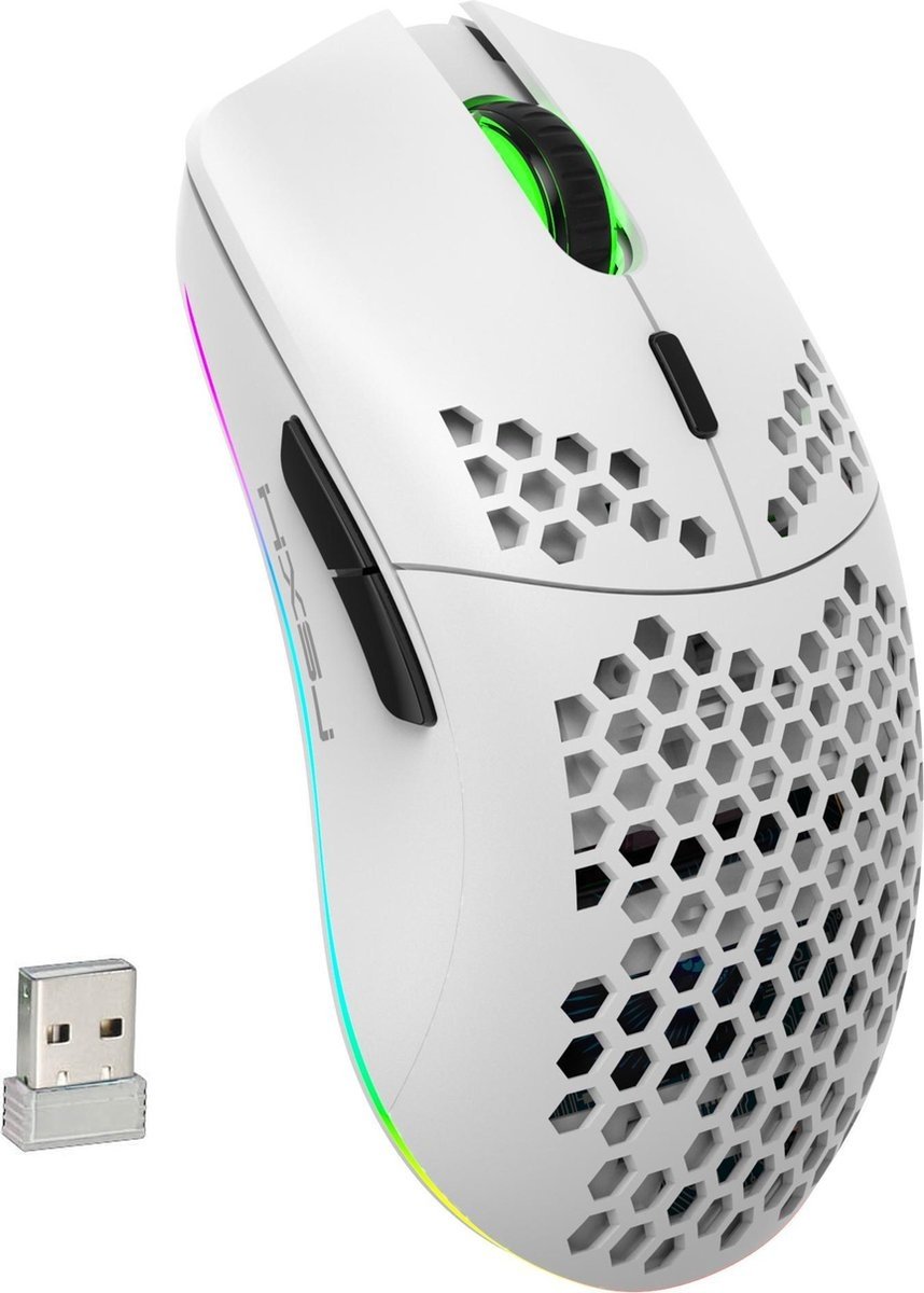 HXSJ T66 2.4G Wireless Gaming Mouse - Computermäuse - Ultraleicht - Kompakt für unterwegs - RGB-Beleuchtung - Weiß