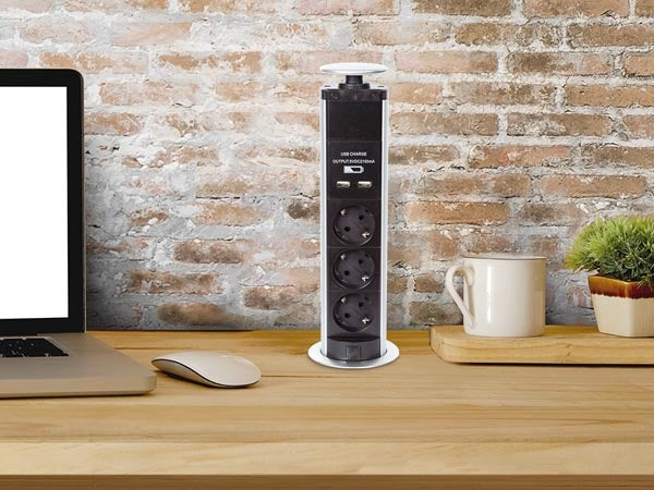 Perel Pop-Up Power Block mit 3 Steckdosen - 2 X Usb - geerdet