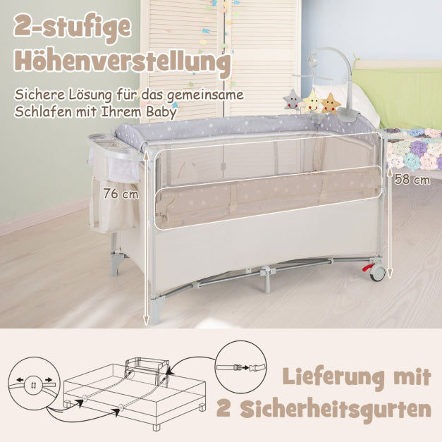 Coast Beistellbett - 5 in 1 - Rollen - Inkl. Matratze - 125 x 65 x 76 cm - Beige