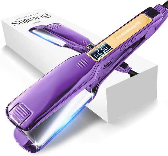 Sansbeauté® Professionelles Glätteisen - 2 in 1 - Lockenstab - Glätteisen - Haarglätter - Schnelles Aufwärmen - 80℃ bis 230℃ - Glätten & Locken - ION-Technologie - Klassisches Lila