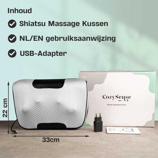 CozySense® Shiatsu-Massagekissen - Elektrisches & kabelloses Massagegerät für Nacken und Rücken - Wärmefunktion - Wiederaufladbar - Ergonomisch - Weiß