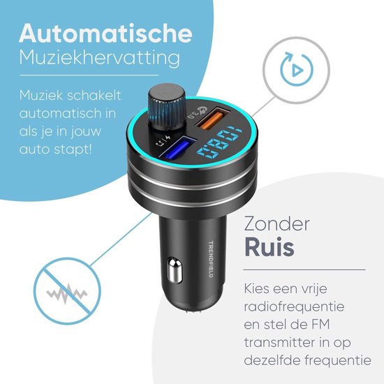 Trendfield FM Transmitter Bluetooth 5.0 - Carkit USB 3.0 Fast Charging - Autozubehör - Musik kabellos über Spotify oder Youtube hören