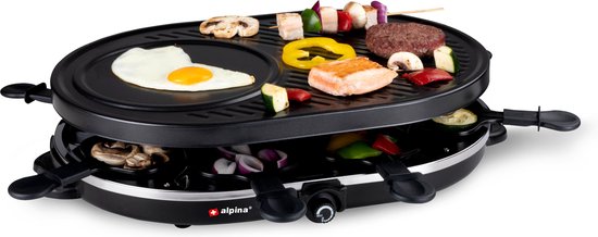 Alpina Gourmet-Set für 8 Personen – Gourmet-Set – Backblech mit Pfännchen und Pfannenwendern – Raclette-Grill zum Gourmet-Genuss – 1200 W