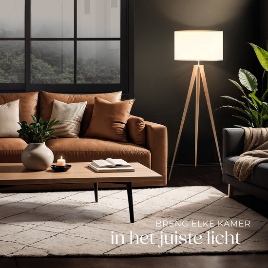 tectake Lunaris Stehlampe – Dreifuß – Lampenschirm in Leinenoptik – E27 – 158 cm