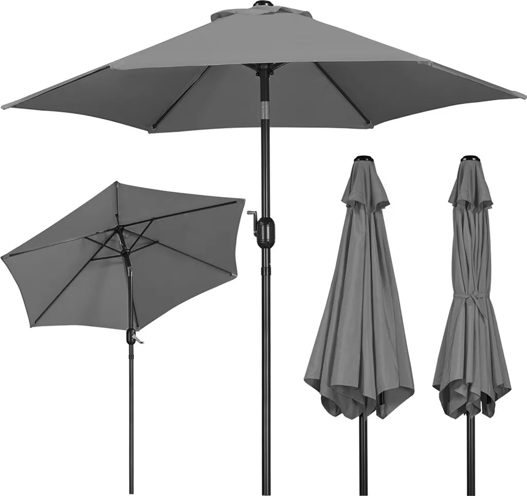 Yaheetech Sonnenschirm Ø 230 cm – Grau – Neigbarer Gartenschirm mit Pendelmechanismus und Windbelüftung
