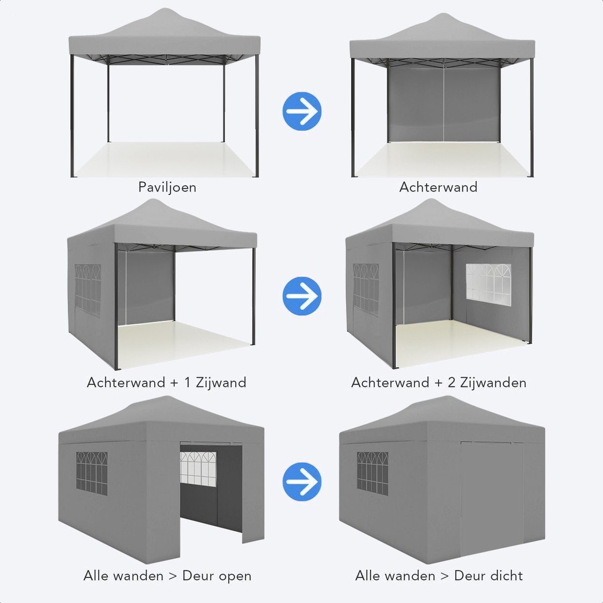 LifeGoods - Partyzelt - Pavillon mit Seitenwände - 3 x 4,5 m - leicht aufbaubar - wasserdicht - Tragetasche mit Rädern - dunkelgrau