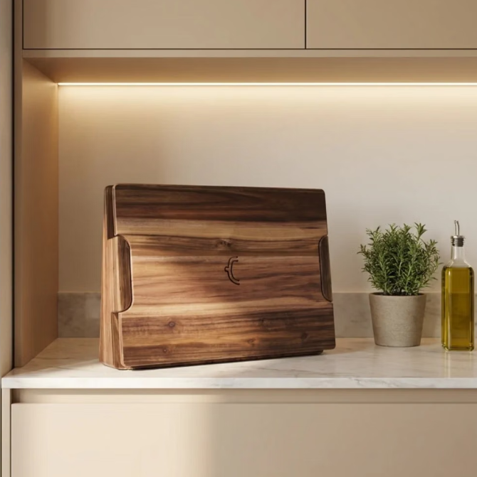 CookingTotem DuoBlock 2-in-1-Messerblock und Schneidebrett – Kompaktes Design – Exklusive Messer