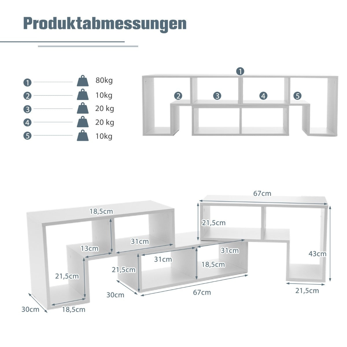 Coast 3-teiliger Fernsehschrank aus Holz für TVs bis 65" frei kombinierbarer Fernsehtisch weiß