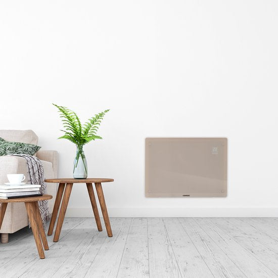 VONROC Luxury electric heater - Konvektorheizung mit Glasscheibe - 750W/1500W - Beheizt Räume bis zu 18m2 - Gesteuert sowohl mit App (über Wifi) als auch manuell - Einstellbarer Thermostat und Timer - Beige