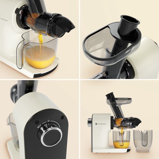 KitchenBrothers Slowjuicer - Kompakt - Entsafter - Gemüse- und Obstpresse - 45 mm - 500 ml - Geschenk zum Muttertag - Champagner
