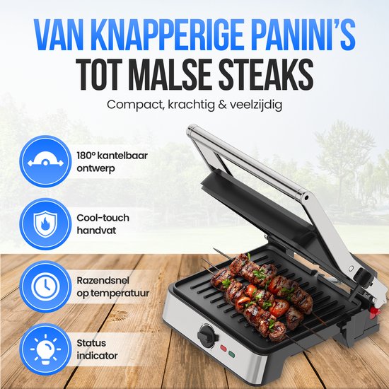 Strex Sandwichgerät XL mit Temperaturregelung - Kontaktgrill groß / Sandwicheisen / Toaster / Grillgerät / Panini Grill - PFAS frei - 2200W