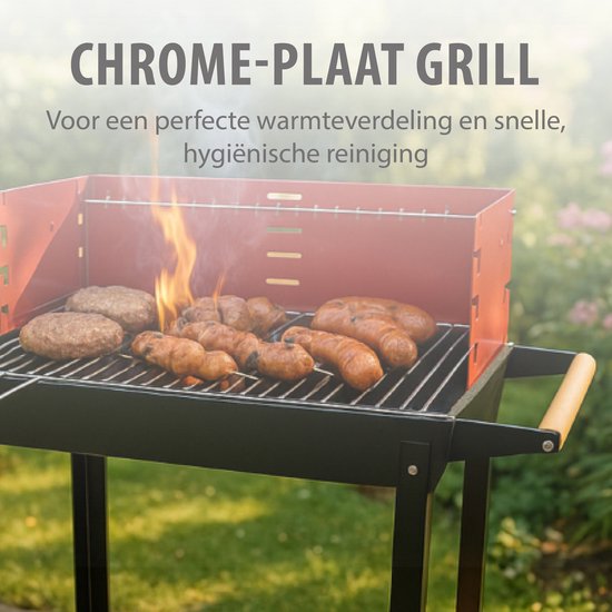 BBQ Collection Holzkohlegrill – Holzkohlegrill mit Rädern – Grill mit verstellbarem Rost und Windschutz – Grill mit Seitentisch – Schwarz