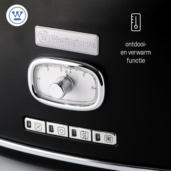 Westinghouse Retro-Toaster - 2 Scheiben - Extra breite Schlitze - Warmhaltegestell - 815W - Schwarz