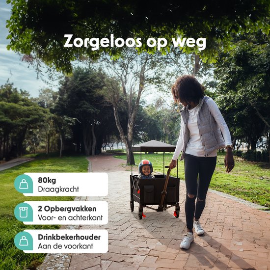 LifeGoods Wagon - faltbar - Kindertransport - mit Dach - 80KG Tragfähigkeit - Strandwagen - schwenkbare Räder - Anthrazit