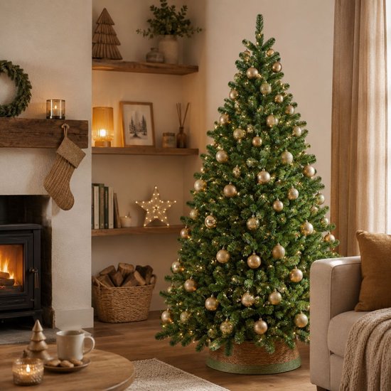 Black Box Trees Grimshaw Baum – Weihnachtsbaum mit Frost- und Schneeeffekt – Weihnachtsdekoration für den Innenbereich – Kunstbaum mit Scharnierkonstruktion – H 215 x Ø 152 cm – Grün