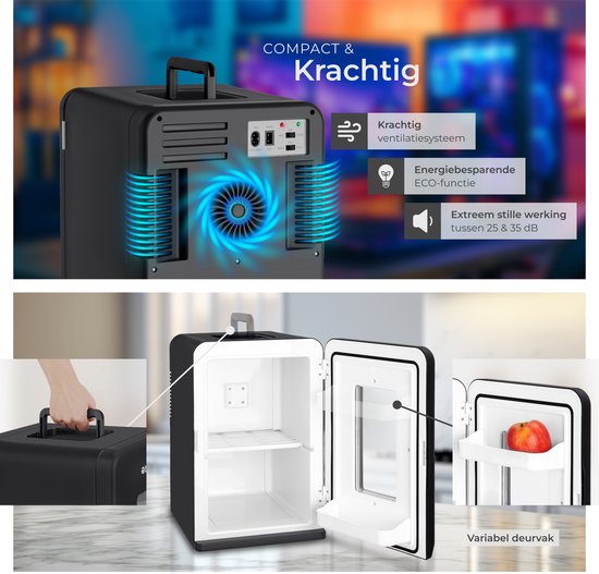 tectake® Mini-Autokühlschrank – Tragbare Minibar 14 l – 2-in-1-Funktion: Kühlen und Erwärmen – 5 bis 65 °C - Mini-Kühlschrank – Elektrische Kühlbox – 12 V + 220/240 V-Anschluss – Tragbarer Camping-Kühlschrank