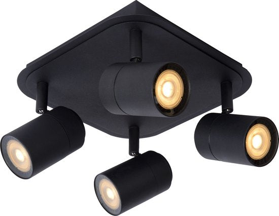 Lucide LENNERT – Deckenstrahler (Deckenleuchte) für das Badezimmer – LED, dimmbar – GU10 – 4 × 5 W, 3000 K – IP44 – Schwarz