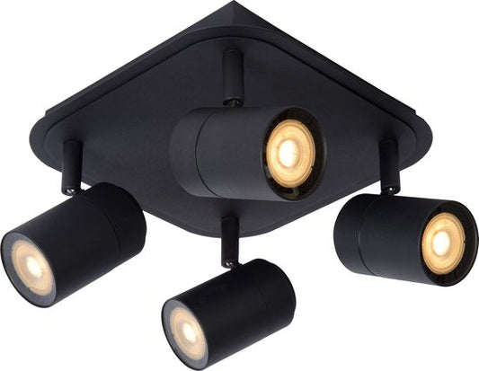 Lucide LENNERT – Deckenstrahler (Deckenleuchte) für das Badezimmer – LED, dimmbar – GU10 – 4 × 5 W, 3000 K – IP44 – Schwarz