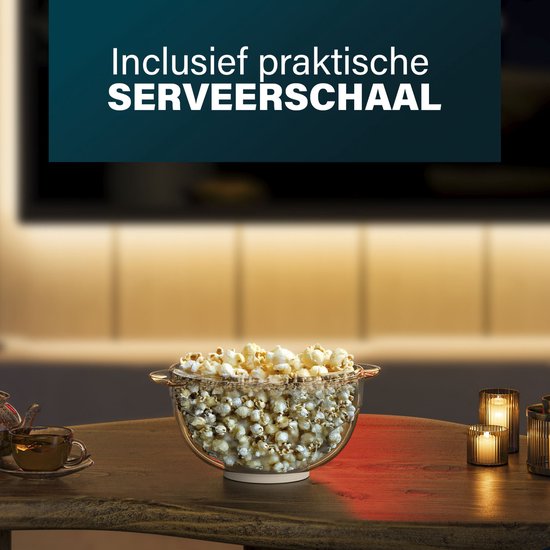 Princess 292980 Popcornmaker – Popcornmaschine 450 W - Transparenter Deckel - Servierschale - Rund - Knuspriges und gesundes Popcorn - mit Messbecher - mit Schmelzplatte für Butter - Öl kann hinzugefügt werden - Kinderparty