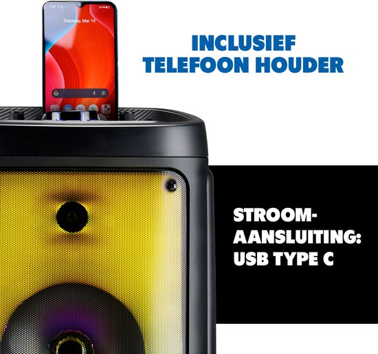 Bluetooth-Lautsprecher mit Mikrofon - Partybox mit Stimmungsbeleuchtung - Musikbox und Karaoke-Set - Party-Lautsprecher mit Bluetooth-, Aux- und USB-Eingängen - leicht zu transportieren mit Tragegriff - Schwarz