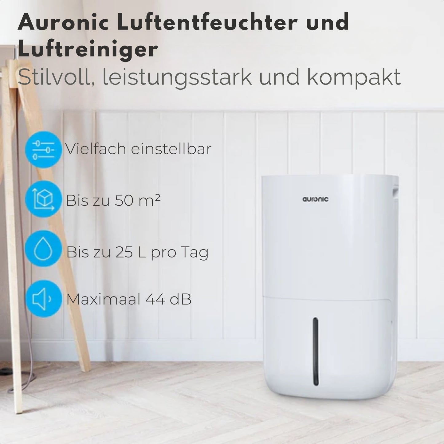 Auronic Luftentfeuchter und Reiniger - 25L pro Tag - Wasch-/Trockenfunktion - weiß