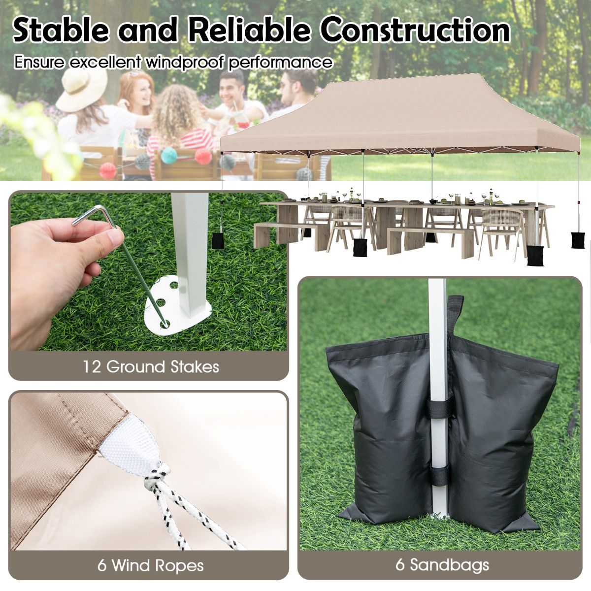 Coast Faltbares Gartenpavillon – Wasserdichtes Partyzelt – Sonnenschutz – 300 x 600 cm – Beige