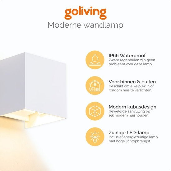 Goliving lamp â€šÃ„Ã¬ Wandlamp wit binnen en buiten â€šÃ„Ã¬ Kubuslamp industrieel â€šÃ„Ã¬ Waterdichte LED-verlichting - Energiezuinig en roestvrij - 10 x 10 x 10 cm