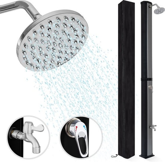LifeGoods Outdoor-Dusche - Solar - 360Â° drehbarer Duschkopf - 35L - Schwarz/Silber