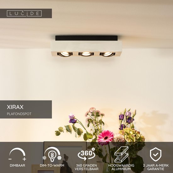 Lucide XIRAX – Deckenstrahler (Deckenleuchte) – LED „Dim to warm“ – GU10 – 3 × 5 W, 2200 K/3000 K – Weiß