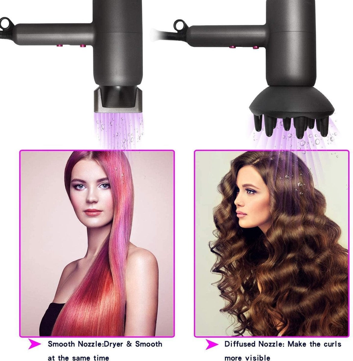 3 in 1 Professioneller Haartrockner - Negative Ionic Hairdryer - Mit Diffusor - 3 Temperaturen - 2 Geschwindigkeiten