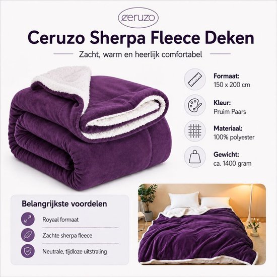 Ceruzo Sherpa-Fleece-Decke 150 x 200 cm – Pflaumenviolett – Weiche Decke – Waschbar bei 30 °C