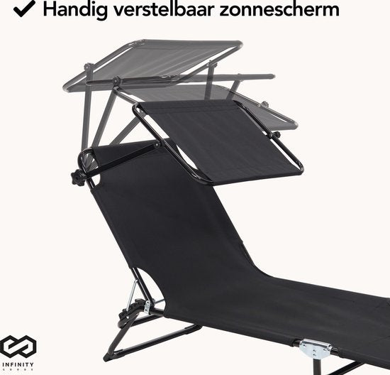 Infinity Goods Liege mit Sonnenschirm - klappbar - Sonnenbank - Liege - verstellbar - verstellbar - Garten - wetterfest - Schwarz