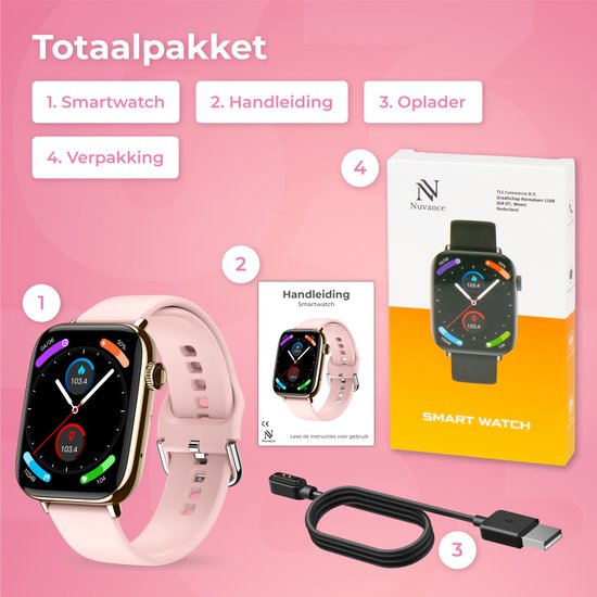 Nuvance - Smartwatch für Männer und Frauen mit Bluetooth - IP68 Wasserdicht - Geeignet für alle Smartphones - Schrittzähler und Herzfrequenzmesser - Gold